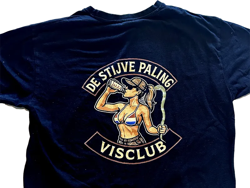 Zwart clubshirt van De Stijve Paling achterkant